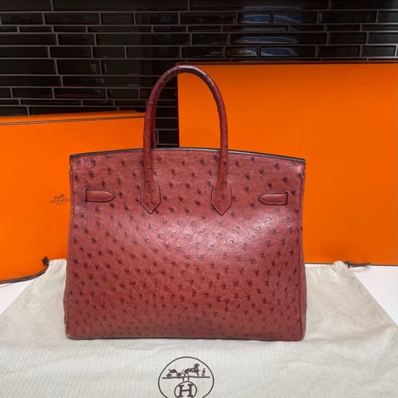 HERMES Vintage 2000 Birkin 35 Ostrich Leather Burgundy Tote GHW - Picture 3 of 12